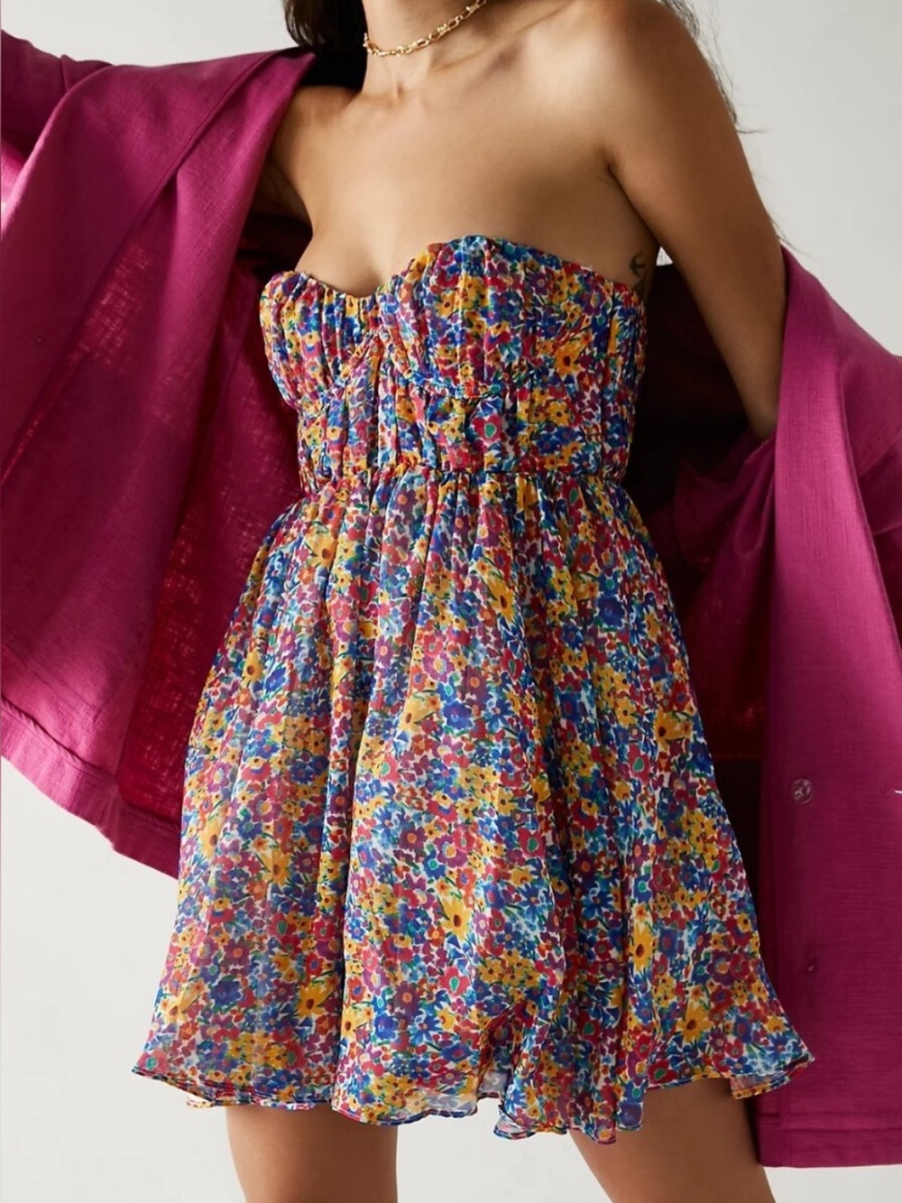 For Love & Lemons Sasha Strapless Floral Mini Dress